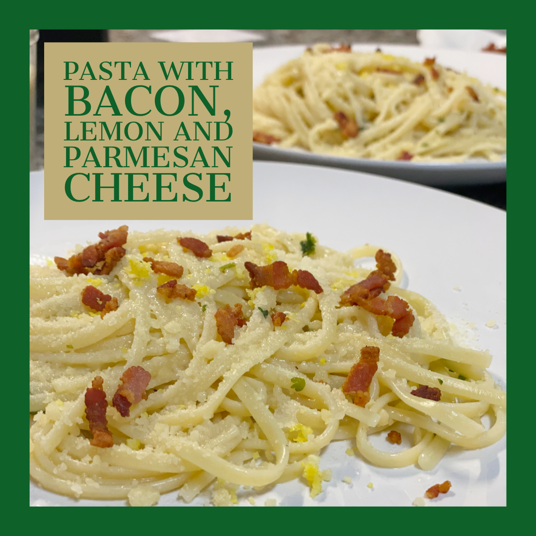Pasta with bacon, lemon and parmesan cheese